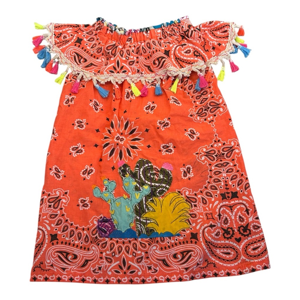 Freckled Chicken Cactus Patch Peasant Dress Boho Appliqué Size 2T